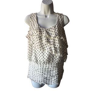 White House Black Market M Black Polka Dot Ruffle Blouson Top Sleeveless